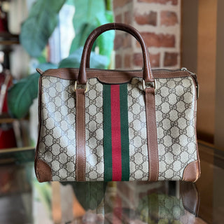 GUCCI Brown GG Canvas Web Vintage Satchel