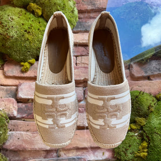 TORY BURCH Double T Jacquard Camello Espadrilles SZ 8