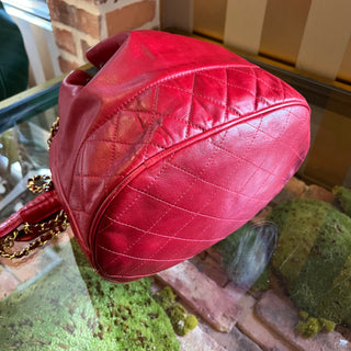 CHANEL Vintage Red Lambskin Leather Bucket Bag