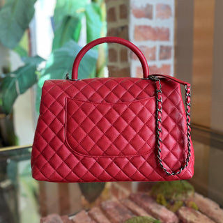 CHANEL Coco Handle Medium Red Caviar Top Handle Bag