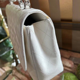 CHANEL White Caviar Jumbo Single Flap Shoulder Bag