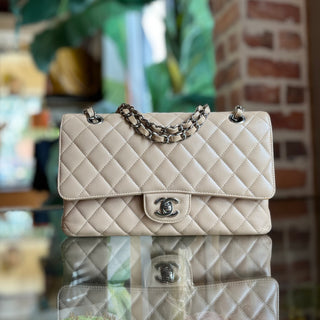CHANEL Double Flap Classic Medium Beige Caviar Leather Shoulder Bag