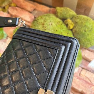 CHANEL Boy Bag Medium Black Galuchat-Trimmed Lambskin Crossbody