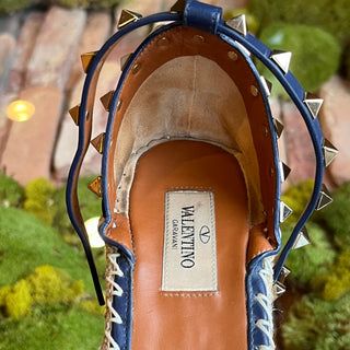 VALENTINO Denim Espadrille Rockstud Wedges SZ36(6US)