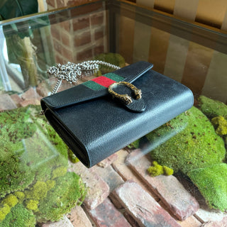 GUCCI Dionysus Mini WOC Black Pebbled Leather Vintage Web Crossbody Bag