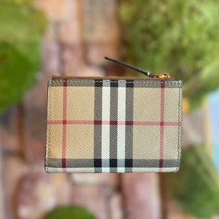 BURBERRY Compact Small Beige Check Canvas Wallet