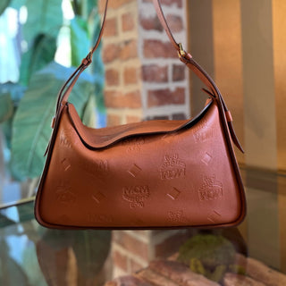 MCM Aren Medium Calfskin Ottomar Flap Hobo Bag