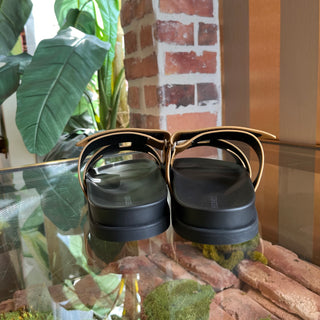 HERMES Chypre Gold Metallic Goatskin Sandals SZ39(9US)