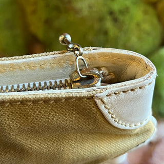 CHANEL Olsen Beige White Canvas Leather CC Clutch