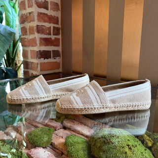 TORY BURCH Double T Jacquard Camello Espadrilles SZ 8