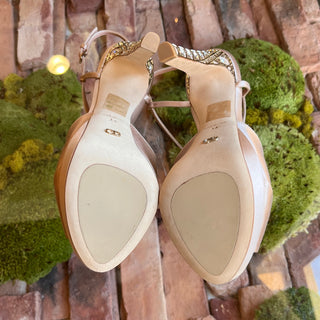 DIOR Cannage Champagne Satin Crystal Platforms SZ38(8US)