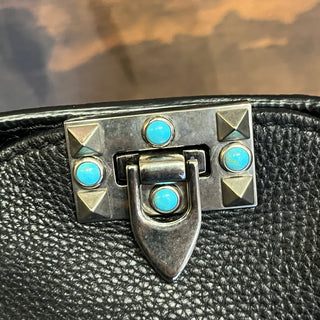 VALENTINO GARAVANI Rockstud Rolling Flip-Lock Messenger Bag Pebbled Calfskin Crossbody