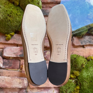 TORY BURCH Georgia Almond Flour Double T Leather Flats SZ 8