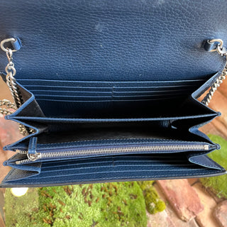 GUCCI Navy Blue Leather Dionysus Wallet On Chain