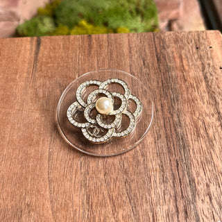 CHANEL Camellia 2019 Transparent Resin Crystal Pearl Brooch