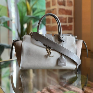 SAINT LAURENT Baby Monogram Downtown Cabas Gray Leather 2-Way Tote