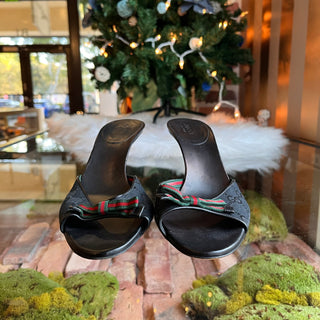 GUCCI GG Web Bow Slip On Heels Sandals SZ8.5