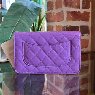 CHANEL Wallet On Chain Purple Quilted Patent Leather Crossbody Bag