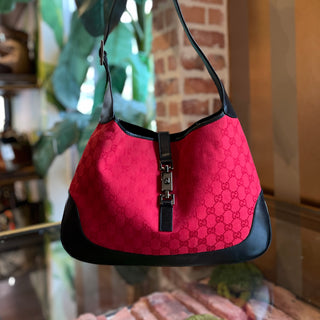 GUCCI Jackie Red GG Monogram Canvas Hobo Bag
