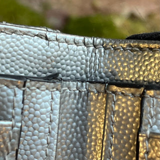 SAINT LAURENT Cassandre YSL Monogram Silver Chevron Leather Wallet