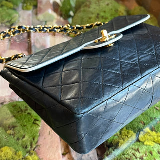 CHANEL Single Flap Black White Lambskin Quilted Shoulder Bag