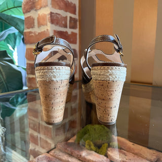 PRADA Strappy Brown Leather Cork Espadrilles SZ 38 (US 8)