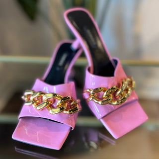 VERSACE Medusa Chain Sandals Pink Patent Leather SZ 37