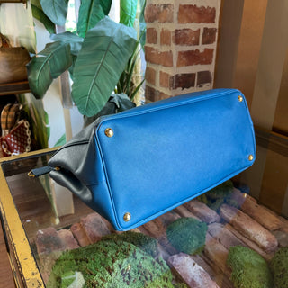 PRADA Blue Saffiano Lux Leather Tote Bag