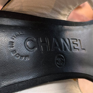 CHANEL Black Satin Leather Sling Back Heels SZ 38.5 (US 8.5)