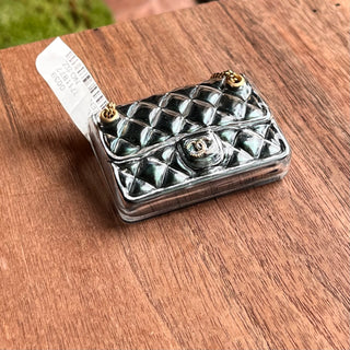 CHANEL Transparent Green Resin Classic Flap Bag Pin Brooch