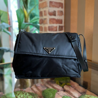 PRADA Black Nylon Padded Puffer Messenger Bag
