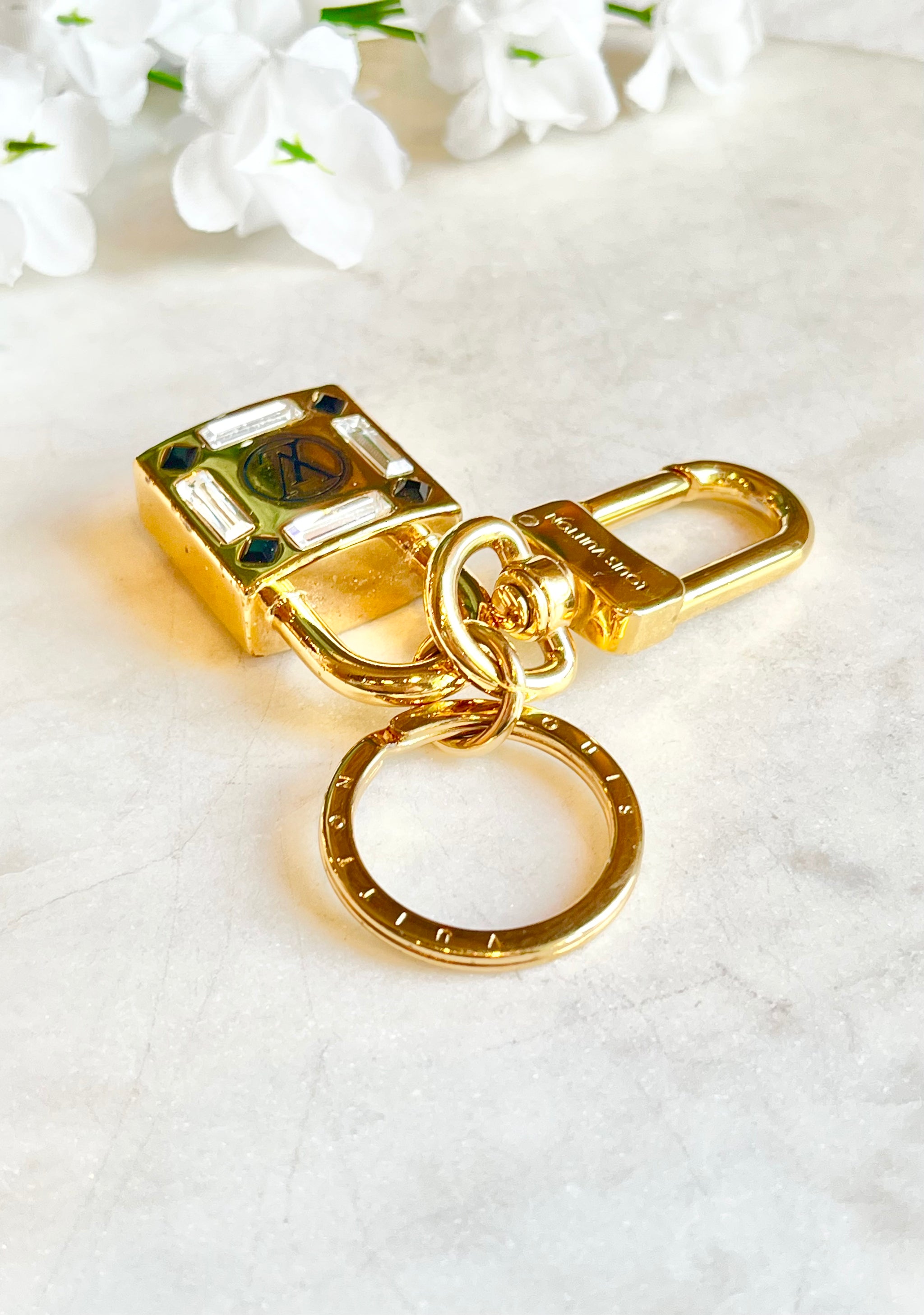 Louis Vuitton Goldtone and Black Crystal Key and Padlock Charm