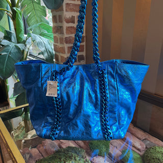 CHANEL Blue Metallic Luxe Ligne Tote ADI1124