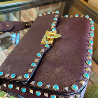 VALENTINO GARAVANI Maroon Rockstud Rolling Guitar Strap Crossbody Bag
