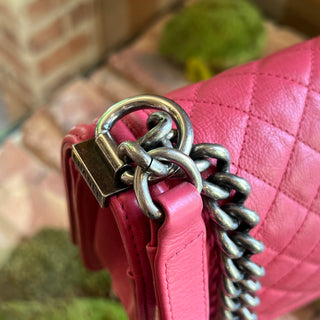 CHANEL Boy Bag Flap Medium Pink Quilted Calfskin Shoulder Bag