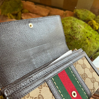 GUCCI GG Monogram Canvas Bee Web Stripe Continental Wallet