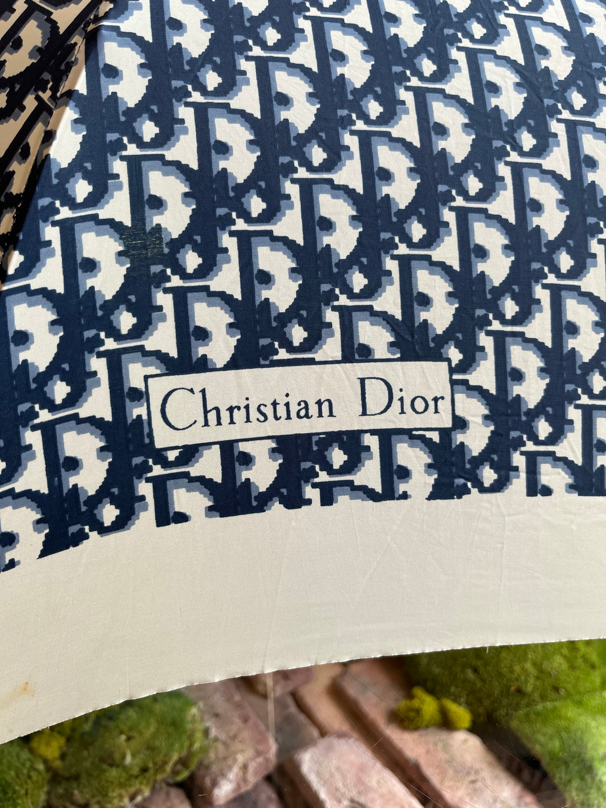 CHRISTIAN DIOR Navy Blue Oblique Collapsible Nylon Umbrella