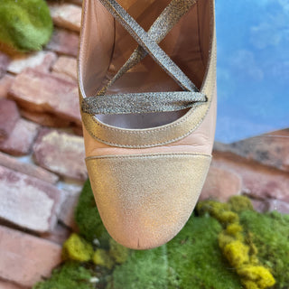CHANEL Pink Leather Ballet Metallic Wrap Around Heels SZ 37 (US 7)