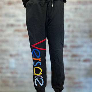 VERSACE Black Multicolor Embroidered Logo Cotton Jogger Sweat Pants SZXL