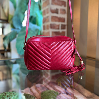 SAINT LAURENT Lou Camera Red Chevron Quilted Crossbody Bag