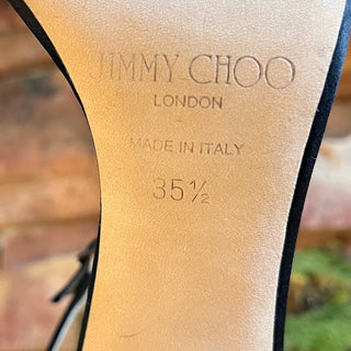 JIMMY CHOO Black Satin Crystal Heels SZ 35.5 (US 5.5)