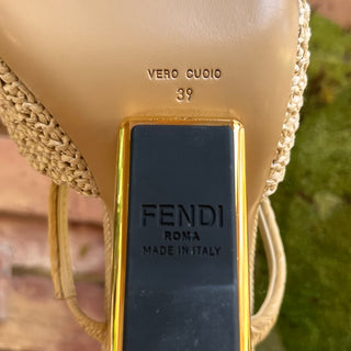 FENDI Woven Raffia Beige First Sandal Heels SZ 39 (US 9)