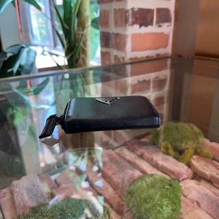 PRADA Black Saffiano Leather Mini Zip Wallet