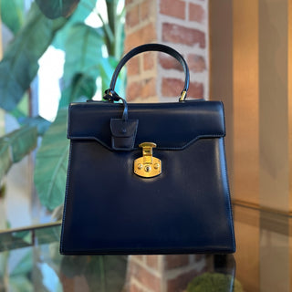 GUCCI Navy Smooth Leather Vintage Top Handle Bag