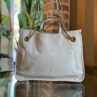 GUCCI Horsebit 1955 Medium White Leather Tote Bag
