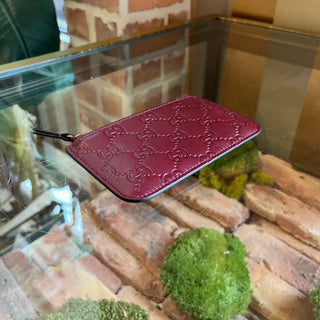 GUCCI Burgundy Embossed GG Leather Key Pouch