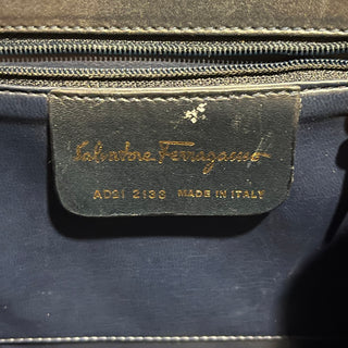 FERRAGAMO Navy Blue Leather Structured Crossbody