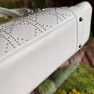 DIOR Lady Dior East West White Calfskin Leather Studded Tote Bag