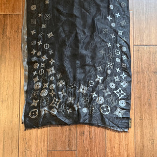 LOUIS VUITTON St Petersburg Gray Black Silk Blend Chiffon Scarf