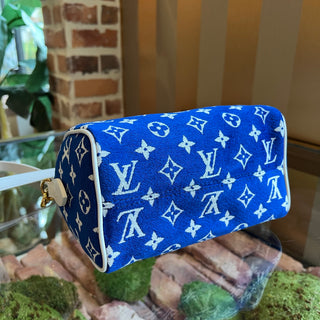 LOUIS VUITTON Speedy Bandouliere 20 Blue White Monogram Jacquard Velvet Match Satchel Bag